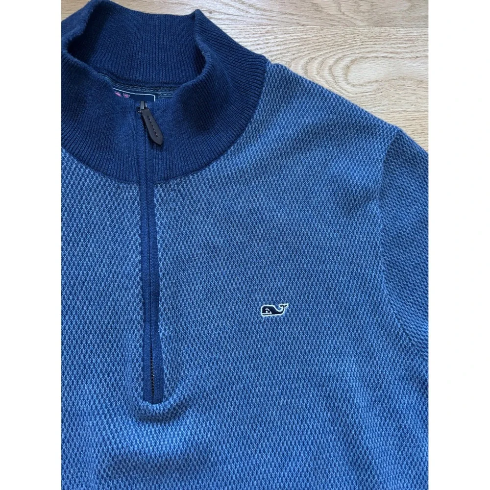 Vineyard Vines Mens Hamilton 1/4 Zip 1/2 Blue Sweater‎ Large Cotton Wool Blend